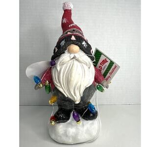 9in Nordic Elf Gnome with red christmas hat and shirt with lights.  NWT